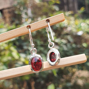 Wholesale 925 Sterling Silver Dangle Drop <b>Earrings</b> Natural Red <b>Garnet</b> Oval Cabochon Gemstone Gold Plated Wedding Engagement - Product Image 5