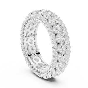 Anillo Unisex de Plata 925 con Tres Filas de Diamantes Redondos Cultivados en Laboratorio, Estilo Cóctel, para Aniversario, Boda, con un Toque Brillante - Product Image 2