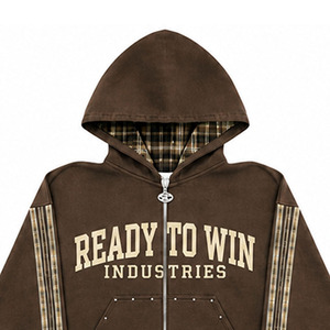 ชุดวอร์มฮู้ดดี้สีน้ำตาลลายสก็อตพร้อมซิปเต็มตัว แบรนด์ Ready To Win Industries เสื้อและกางเกงลำลองสำหรับผู้ใหญ่ใส่ได้ทั้งชายและหญิง เหมาะสำหรับฤดูใบไม้ร่วง - Product Image 4