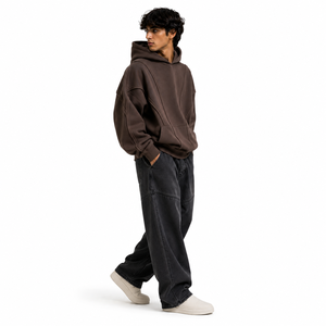 Custom <b>Men's</b> <b>Pullover</b> Fleece Hoodies Panel Stitching Relaxed Fit Drop Shoulder Sweatshirts Top for B2B Bulk Purchasing Hoodie - Product Image 4