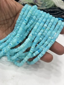 Perles de pierres précieuses de haute qualité pour la fabrication de bijoux, 17 pouces, opale bleue naturelle teinte, forme Heishi lisse, taille 6-7 mm - Product Image 2