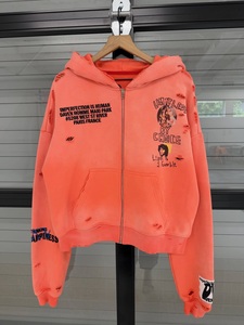 Sweat à capuche zippé déchiré pour femme, style streetwear, coupe courte, avec motif personnalisé, fabricant de sweats à capuche tendance - Product Image 3