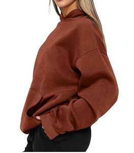 Sweat à capuche oversize pour femme, manches longues, couleur unie, tricoté, respirant, pour l'automne, avec poches, coupe classique, blanc et noir - Product Image 6