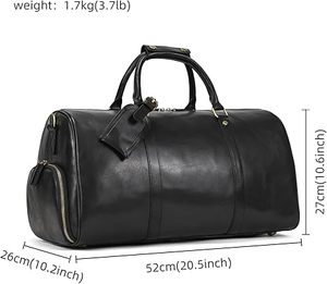 Sacs de voyage vintage en cuir véritable de qualité supérieure pour hommes et femmes, pour la gym et les voyages, fermeture à glissière, plusieurs poches, logo personnalisé - Product Image 3