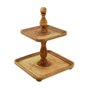 Fancy Mango Wood 2 Tier Cake Stand Round Wooden Cupcake And Dessert Display Stand With Metal Ring Handle For Wedding & Events - Product Image 5