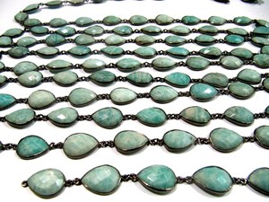 Chaîne connectrice en amazonite naturelle, forme poire cœur, facettes briolette, sertie de pierres - Product Image 2