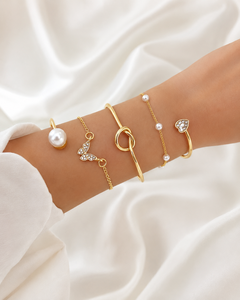 Vintage Alloy Heart Pearl Rhinestone Roses Cuban Chain Butterfly Pendant <b>Bracelet</b> for Women Jewelry Wholesale - Product Image 5