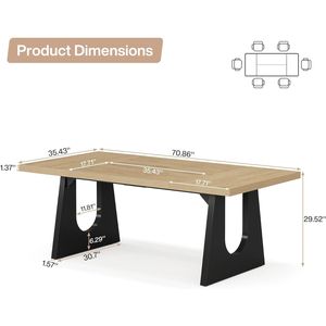 Large <b>Rustic</b> Wood <b>Dining</b> <b>Table</b> for 6-8 People 70.9 Inch Rectangular Black <b>Wooden</b> Legs Farmhouse Style Kitchen <b>Table</b> Restaurants - Product Image 3