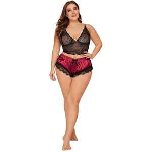 Women's Plus Size Winter 100% Silk Satin Robe Set with <b>Lace</b> Bralette and <b>Elastic</b> Waist Shorts-Breathable & Quick Dry Nightwear - Product Image 5