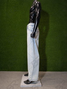 Jean en denim délavé taille haute pour homme, coupe ample, jambe large, tissé uni, léger, en coton, idéal pour le printemps - Product Image 2