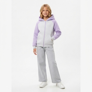 Ensemble de survêtement personnalisé pour filles et garçons, sweat-shirt à fermeture éclair intégrale, gris et violet, tenue décontractée, pantalon, vêtements d'automne - Product Image 1