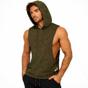 Débardeur de sport à capuche léger pour homme, gris chiné, débardeur de fitness sans manches pour homme, veste de sport à capuche pour musculation - Product Image 3