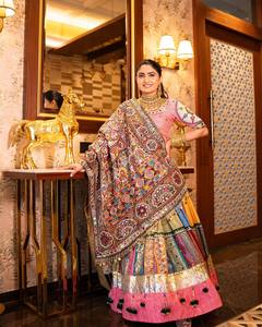 Malai Faux Georgette Beautiful Real Mirror Work Golden Gota Zari Lace Work Floor-Length Quick Dry Wrinkle Free Sun Protection - Product Image 4