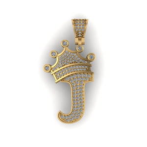 Custom 10K Solid Gold <b>Initial</b> 'J' Crown Trendy Hip Hop Alphabet Letter Charm Pendant Fine Jewelry <b>Necklaces</b> Moissanite Unisex - Product Image 1