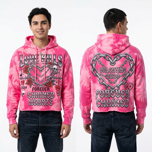 Sudadera con capucha rosa neón personalizada con estampado de corazón atado para hombre, estilo crop, ropa urbana, venta al por mayor de fábrica - Product Image 1