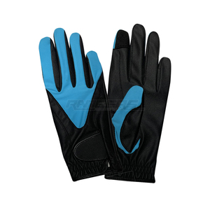 Gants d'équitation en cuir pour compétition, design à doigts complets avec couleur contrastée, sangle personnalisable avec logo, compatibles écran tactile - Product Image 1