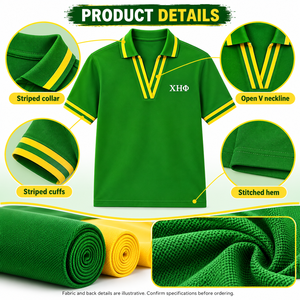 เสื้อโปโลสตรี Chi Eta Phi Sorority ผ้าปิเก้ สีเขียวเหลืองลายทาง คอวี แขนสั้น ปักลายตราสัญลักษณ์ คอปก - Product Image 6