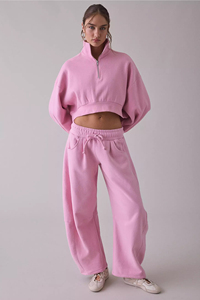 Women's Pink Barrel Leg Sweatpants Premium Y2K Streetwear Baggy Lounge Pants Custom Logo Fashion Brand Wholesale OEM - Product Image 4