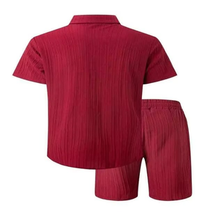 <b>Men's</b> Summer Simple Casual Beach Wear Two-Piece <b>Cardigan</b> With Printed Button-Up <b>Long</b>-Sleeved Polyester Shirt Woven Shorts - Product Image 3