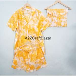 ชุดนอนผ้าฝ้ายคังกูร่าทำมือสไตล์อินเดีย ลายพิมพ์บล็อกด้วยมือแบบวินเทจ สวยงาม ทันสมัย เหมาะสำหรับผู้หญิงใส่ในช่วงฤดูใบไม้ร่วง - Product Image 4
