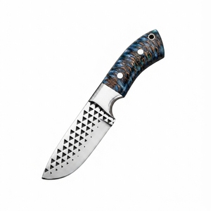 Couteau de chasse en acier au carbone avec manche en forme de cône de pin bleu, motif triangulaire gravé, couteau à lame fixe pour le camping et les activités de plein air, fabricant - Product Image 1