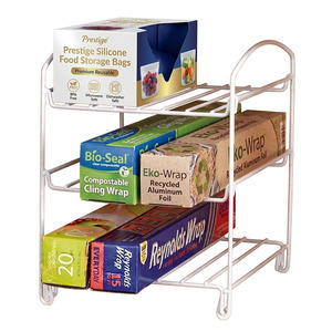 Organizador de Cocina Metálico Moderno de Tres Niveles para Envoltorios y Bolsas - Product Image 1