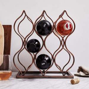 Porte-bouteilles moderne en cuivre antique, support de comptoir pour 6 bouteilles, présentoir à vin empilable pour cuisine et bar - Product Image 1