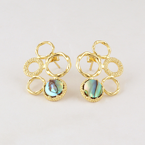 ต่างหูแฟชั่นผู้หญิง ต่างหูเปลือกหอยมุกธรรมชาติทรงเรขาคณิต ต่างหูแบบห้อยชุบทอง ดีไซน์เนอร์ ต่างหูทรงกลมแบบห้อย - Product Image 2