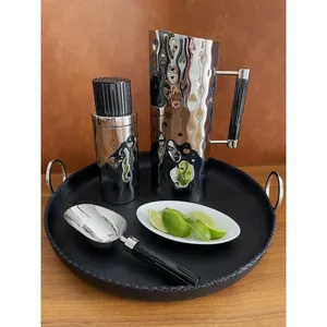 Modern <b>Stainless</b> <b>Steel</b> Water <b>Jug</b> With Hammered Finish And Black Handle Decorative Pitcher For Home Interior - Product Image 2