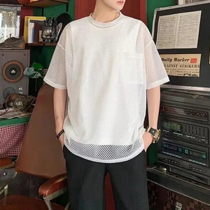 เสื้อยืดผู้ชาย Y2K ลายตารางโปร่งแสง แขนสั้นอเนกประสงค์ เสื้อยืดสตรีทแวร์ สีพื้น สำหรับฤดูร้อน เสื้อผ้าผู้ชาย 2024 - Product Image 2