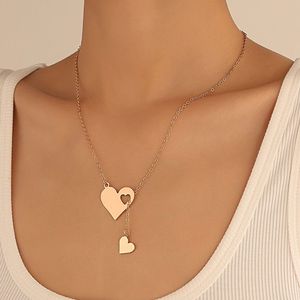 Collana da Donna alla Moda con Catena Sottile, Ciondolo a Y Personalizzato a Forma di Cuore, Ciondolo a Cuore Traforato a Forma di Pesca, Unico per la Clavicola - Product Image 2