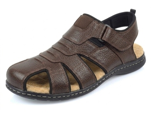 Sandales pour hommes en cuir véritable marron foncé à brides croisées, bout fermé, fermeture auto-agrippante, décontractées, toutes saisons, respirantes, confortables, semelle en caoutchouc - Product Image 2