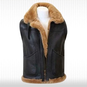 Men Black Genuine <b>Sheepskin</b> Leather <b>Gilet</b> Vest Winter Waistcoat Black Leather <b>Sheepskin</b> Gillet Vest - Product Image 1