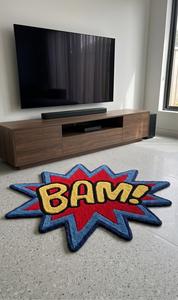 Alfombra de Lujo de Lana con Diseño de Cómics BAM, Hecha a Mano, Antideslizante, de Pelo Medio, en Rojo, Azul y Amarillo, Estilo Pop Art, para Sala de Estar - Product Image 3