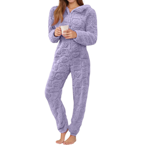 Pijama Enterizo con Capucha para Mujer, Manga Larga, Color Sólido, Tejido de Hilo Teñido, 100% Poliéster, Impermeable, con Cierre de Cremallera, Invierno, 220g - Product Image 5