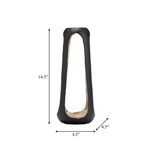 Vase de table minimaliste en métal, finition noir et or, fait main, décoratif, 29 cm de hauteur, digne d'une galerie - Product Image 6