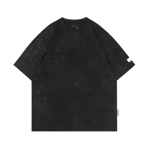 เสื้อยืดคอกลมแขนสั้นพิมพ์ลายจุดกลิตเตอร์สีดำทรงโอเวอร์ไซส์สำหรับผู้ชาย สไตล์สตรีท ผ้าเจอร์ซีย์คอตตอน ระบายอากาศได้ดี ใส่สบาย - Product Image 3