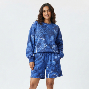 Women Sublimation Crew Neck Sweat Shorts Set 100% Polyester Fleece Mid Drawstring Waist Sublimated Winter Wear Shorts Set - Product Image 1