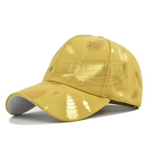Spring and Autumn Sporty Baseball <b>Cap</b> with Bronze Feather 100% Polyester Twill Fabric Black Gold for Men and <b>Women</b> Beach Use - Product Image 4