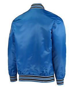 Chaqueta Universitaria Azul Eléctrico Satinado Personalizada para Hombre, Chaqueta Bomber de Baloncesto, Uniforme de Béisbol Letterman al por Mayor - Product Image 2