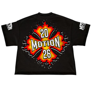 T-shirt noir à manches courtes avec imprimé motif flamme, coupe classique, col rond, style streetwear, jersey en coton pour homme - Product Image 1