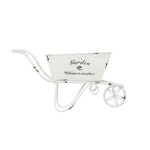 Fioriera Decorativa in Metallo Bianco Stile Carriola Anticata 11.5x4x7 Pollici, Attraente Vaso da Tavolo e Decorazione per Piante - Product Image 2