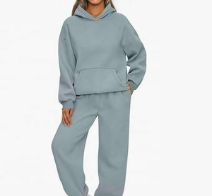 VIBE SEWN <b>Women</b> Oversized Breathable <b>Fleece</b> Hooded Tracksuit Set Solid Color Casual Sweatshirt <b>Jogger</b> Pants Full Sleeve Regular - Product Image 2