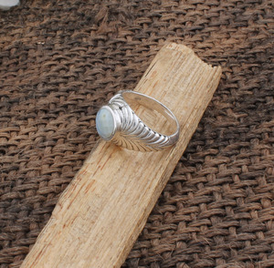 Bague ajustable en argent sterling classique avec agate bleue naturelle pour femme, bijoux de mariage et de fête, vente en gros - Product Image 3