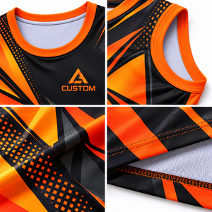 Custom Sublimation Men's Tank <b>Top</b> <b>Orange</b> Black Solid 100% Polyester Breathable Eco-Friendly Quick Dry Gym Stringer <b>Vest</b> - Product Image 6