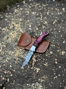 Cuchillo Plegable de Acero de Damasco SHARP POINT TRADES con Hoja Recta de 0.5mm, Apertura con Perilla, Mango de Madera, OEM, DIY - Product Image 5