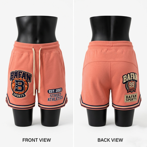 Shorts de baloncesto de algodón tipo felpa de 280 GSM con logo bordado, dobladillo acanalado, estilo urbano, para mujer. - Product Image 2