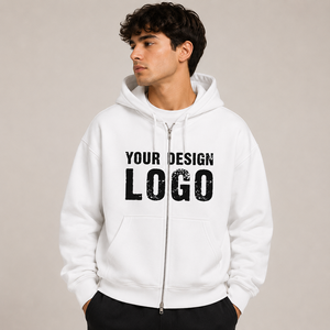 Sudadera con capucha y cremallera para hombre, personalizada, 400 g/m², 100 % algodón, forro polar de invierno, estilo urbano, talla grande, proveedor al por mayor - Product Image 1