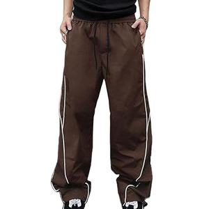 Men's Casual Loose Fit Cargo Pants with Elastic Waist Drawstring and Reflective Side Stripes Jogger <b>Trousers</b> for Streetwear - Product Image 1