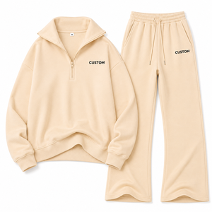 Ensemble de survêtement jaune personnalisé pour femme, pull demi-zip, pantalon large, molleton doux, tenue décontractée, fournisseur OEM pour marque personnalisée - Product Image 3